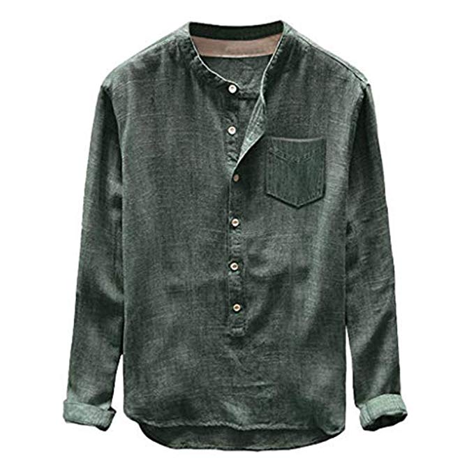 Men Shirt Long Sleeve Fashion Mens Autumn Winter Button Casual Linen And Cotton Long Sleeve Top Blouse