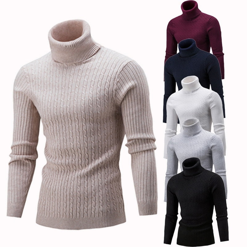 2018 Hot Autumn Spring Mens Sweater Fashion Turtleneck Solid Color Casual Sweater Men's Slim Brand Knitted Pullovers