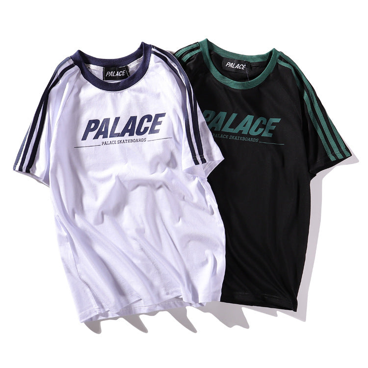 2019 Spring Summer New Style European And American Streets Popular Palace Contrast Color Three Lever Short Sleeve Men And Women